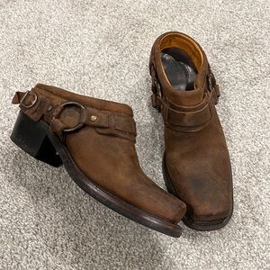 Distressed Frye mules
